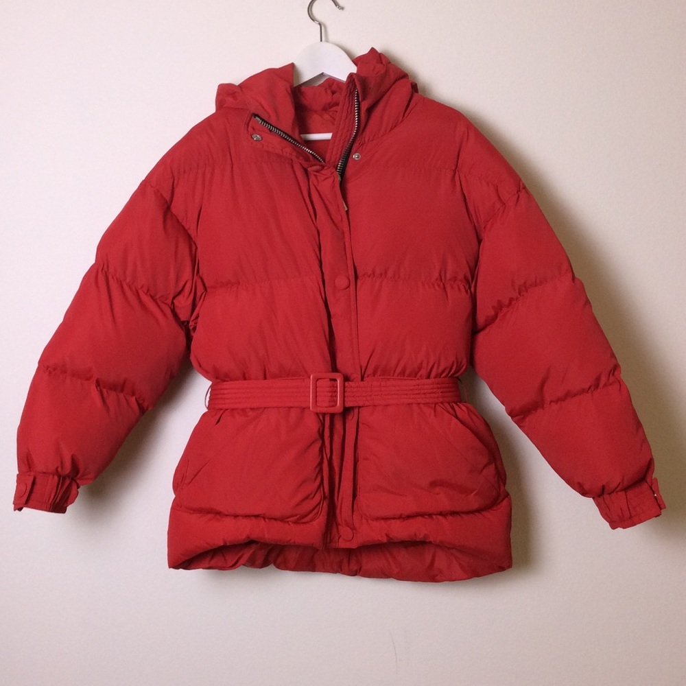 Red Belted Puffer Jacket from Storets